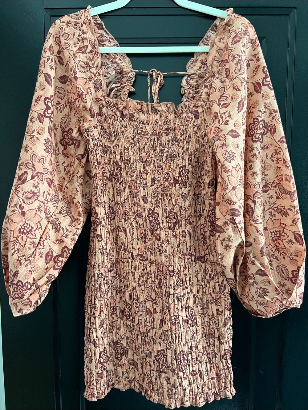 Free People Peach and Mauve Floral Smocked Mini Dress